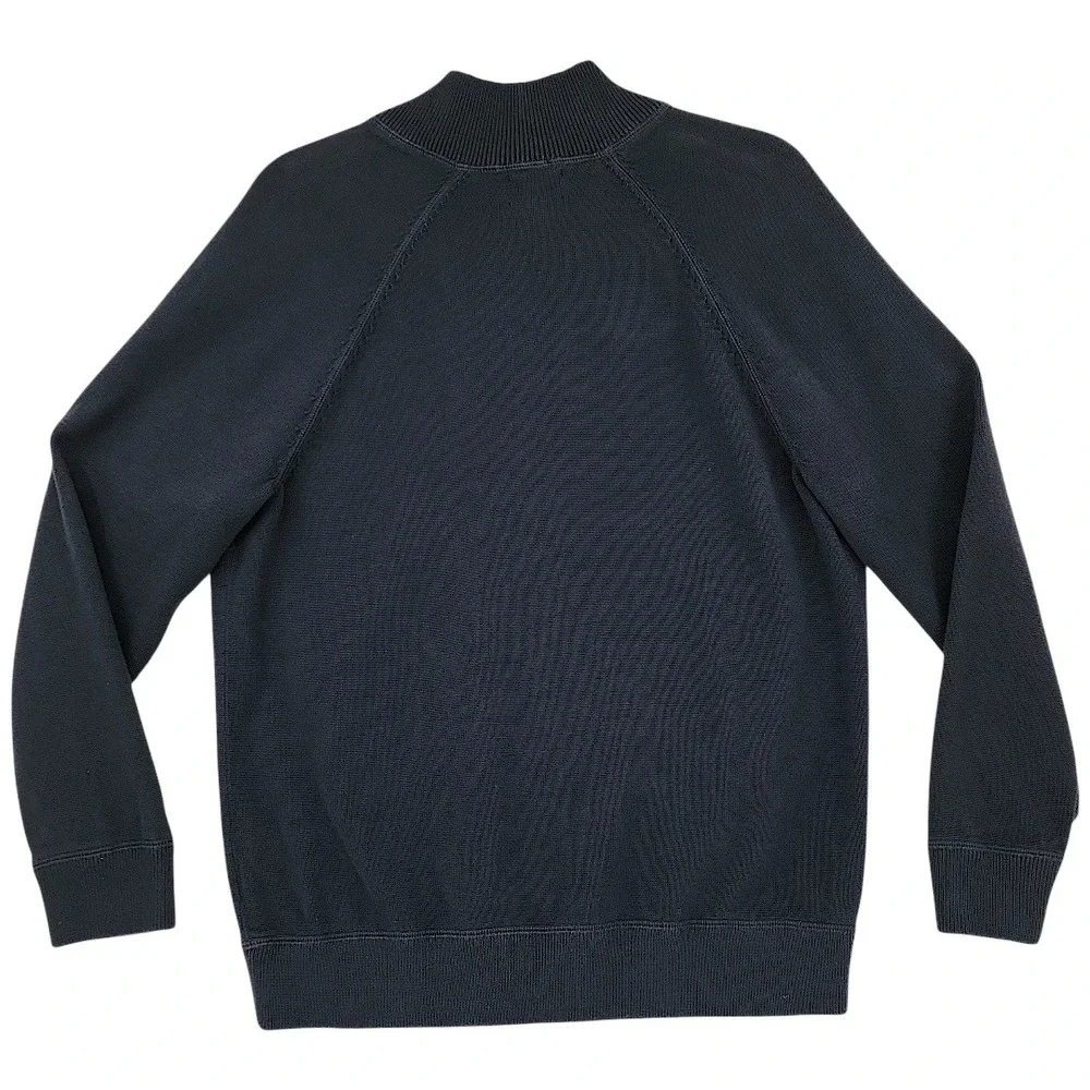 Lands End Full Zip Cardigan M Mens Sweater Black Cotton Modal Neck Dark Academia